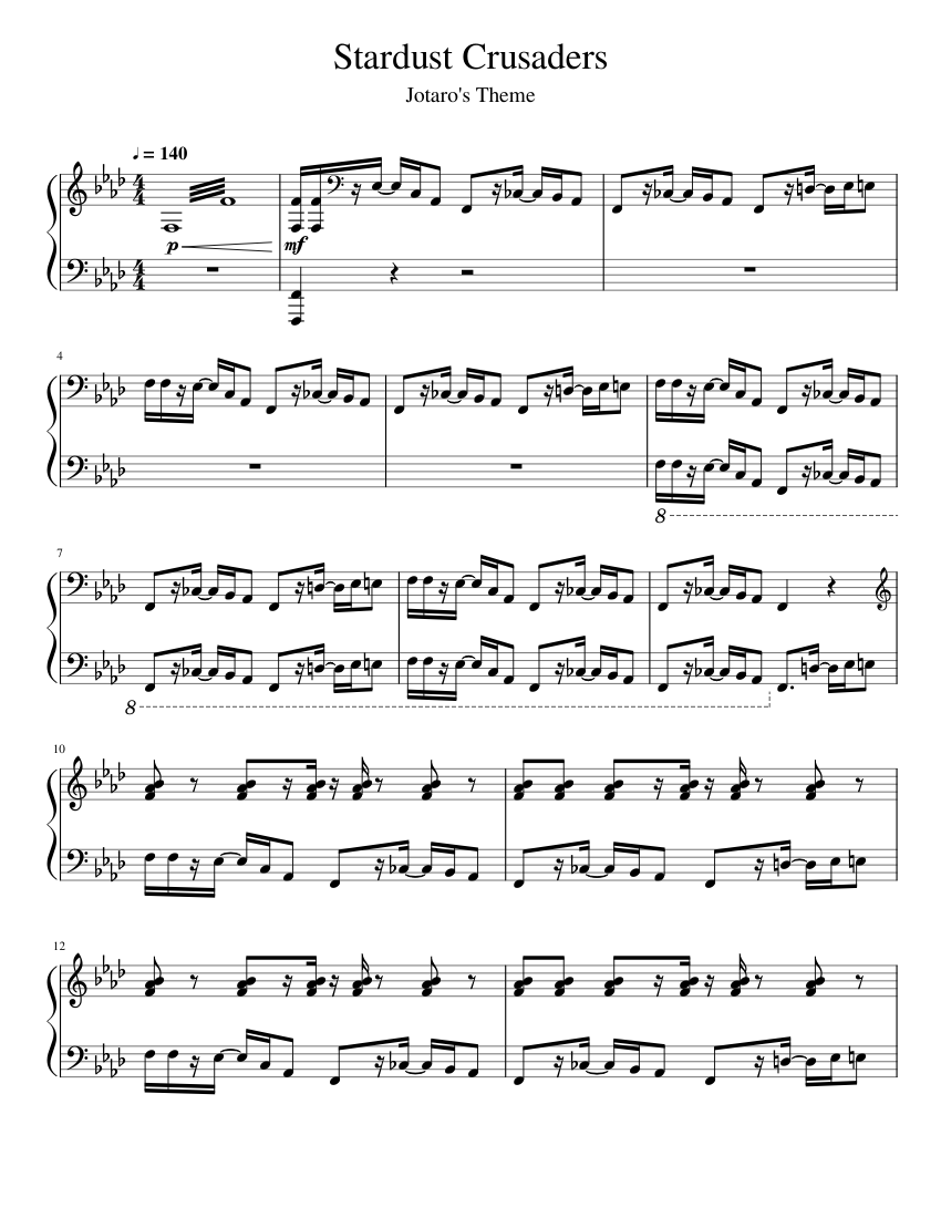 Stardust Crusaders WIP Sheet Music for Piano (Solo