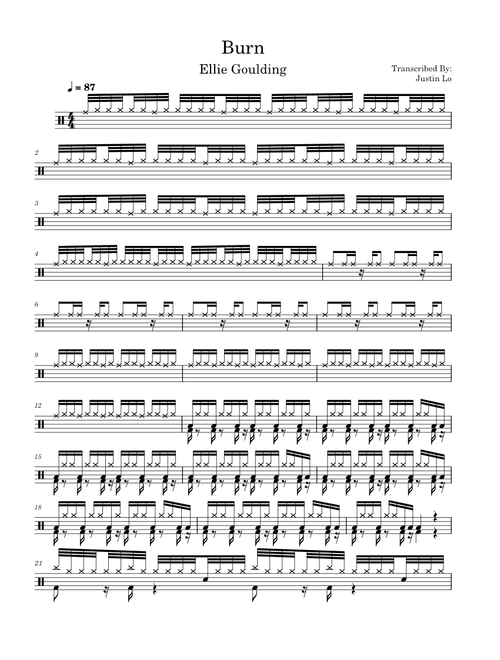 Burn – Ellie Goulding (Drum Score)