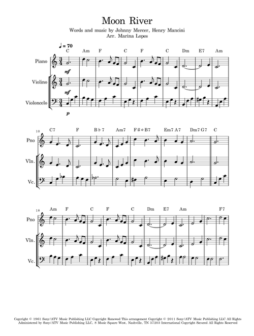 Moon River (Arr. Marina Lopes) - Andy Williams (Instrumental Duet and Piano)