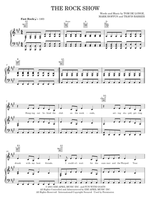 The rock show - Blink-182 (Piano-Vocal-Guitar)