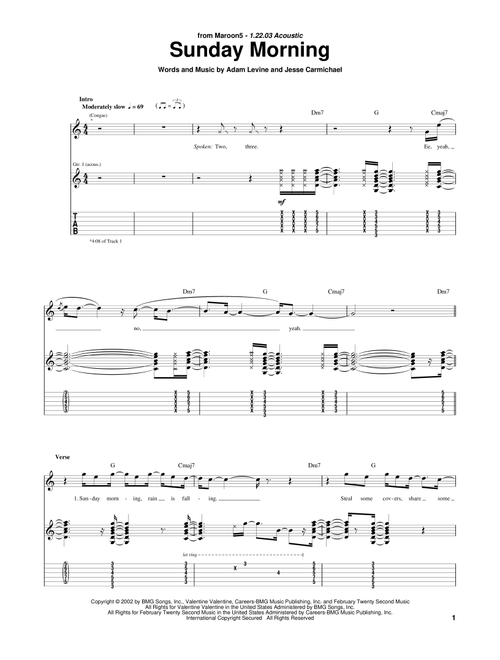 Sunday Morning - Maroon 5 (Guitar Tab)