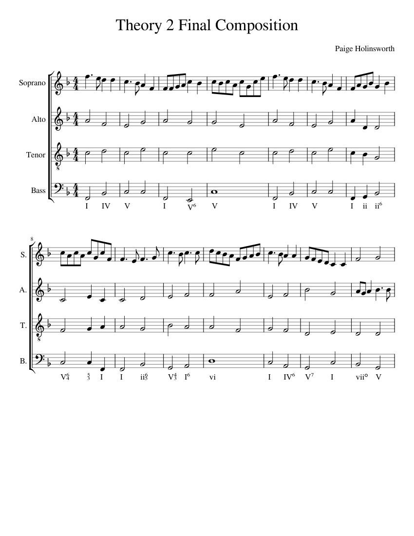 Theory 2 Final Composition Sheet music for Soprano, Alto, Tenor, Bass ...