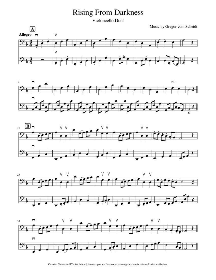 Rising From Darkness - Cello Duet Sheet Music for Cello (String Duet ...