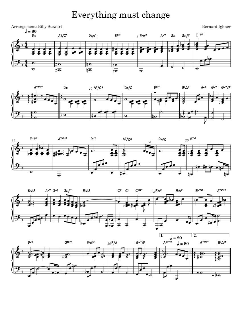 Everything must change Bernhard Ighner Sheet Music with Chords for