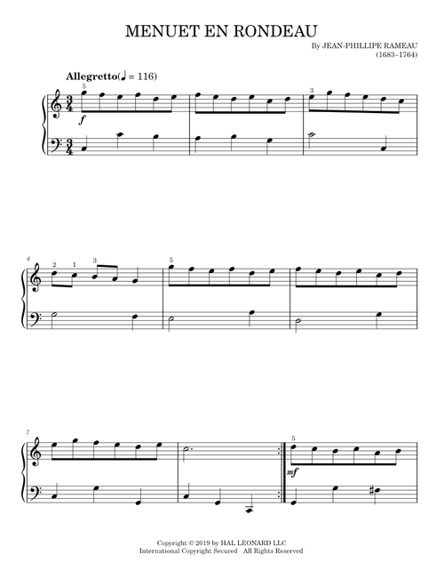 Menuet en rondeau - Jean-Philippe Rameau (Easy Piano)
