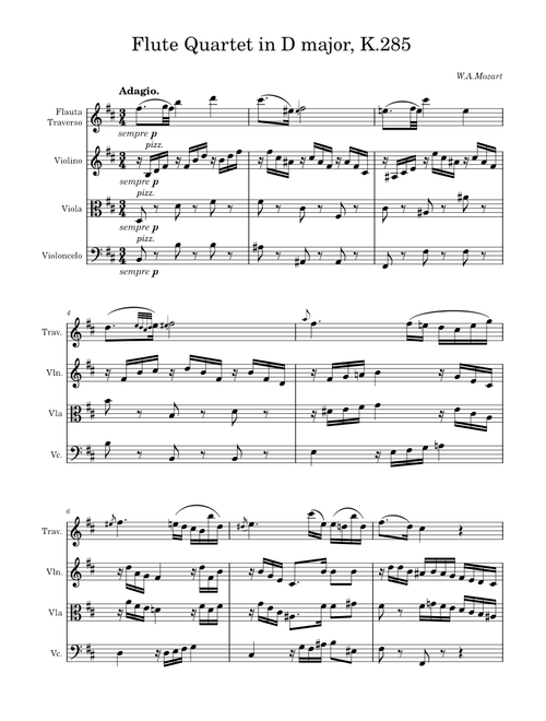 Flute Quartet in D major, k285 (Adagio)