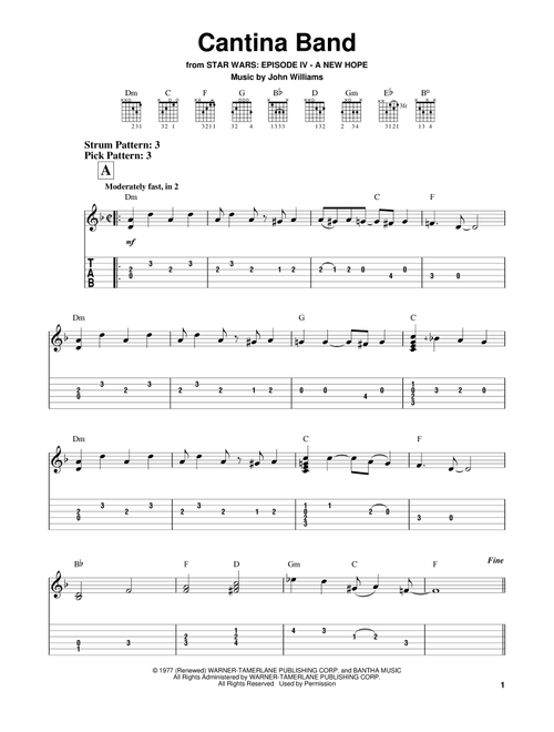 Cantina Band (from Star Wars: A New Hope) - John Williams (Easy Guitar with TAB)
