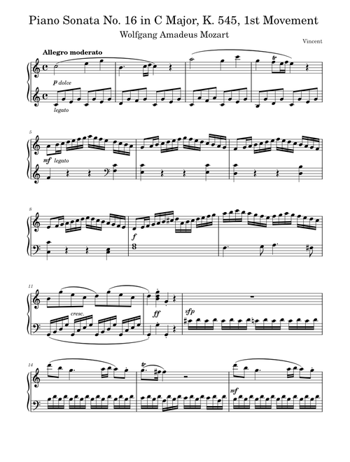 Mozart - Piano Sonata No. 16 in C Major, K. 545, 1st Movement