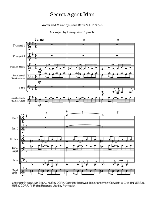 Secret Agent Man (Arr. Henry Von Ruprecht) - Johnny Rivers (Brass Ensemble)