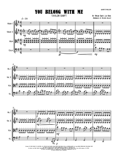 You Belong With Me (Arr. Alison Gillies) - Taylor Swift (String Quartet)