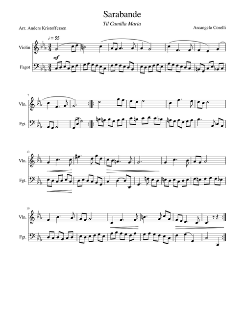Sarabande - Arcangello Corelli - Violin og Fagot