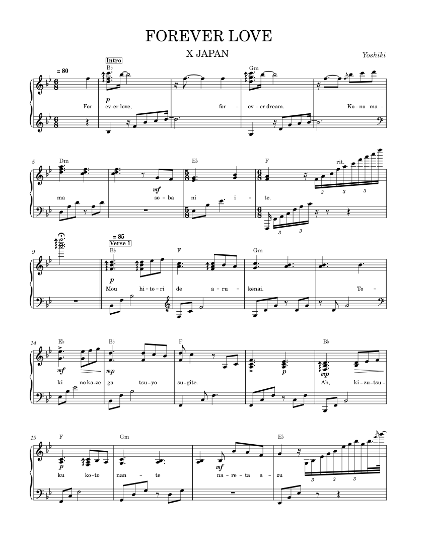 Forever Love – X Japan Sheet Music with Chords for Piano (Solo