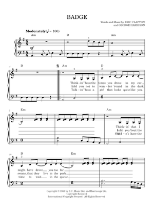 Badge – Eric Clapton / Cream Sheet Music with Chords for Piano (Solo ...