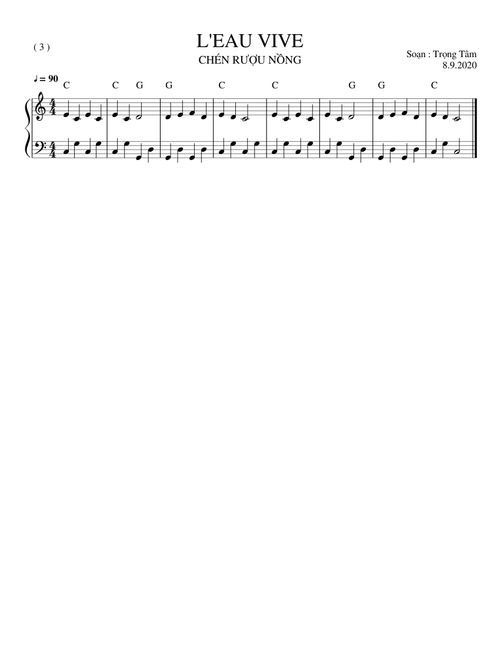 SHEET PIANO 3 L'EAU VIVE CHÉN RƯỢU NỒNG TRT