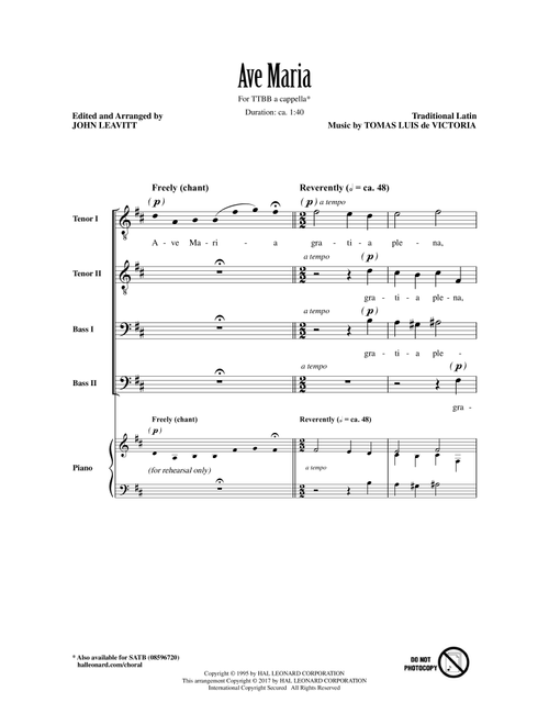 Ave Maria (Arr. John Leavitt) - JS Bach, Tomàs Luis de Victoria (Choral, TTBB)