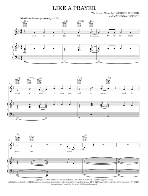 Like a prayer - Madonna (Piano-Vocal-Guitar)