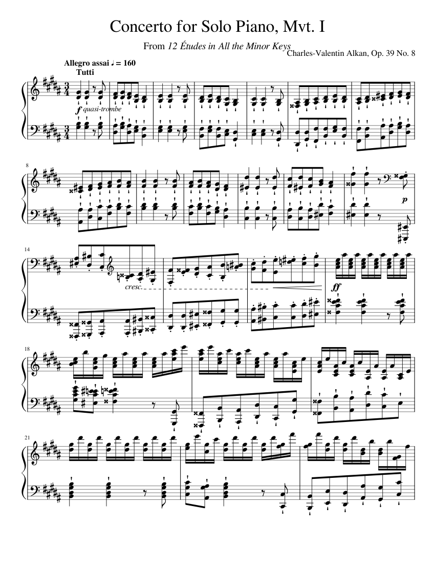 Alkan - Concerto for Solo Piano, Mvt. I (Op. 39 No. 8) Sheet Music