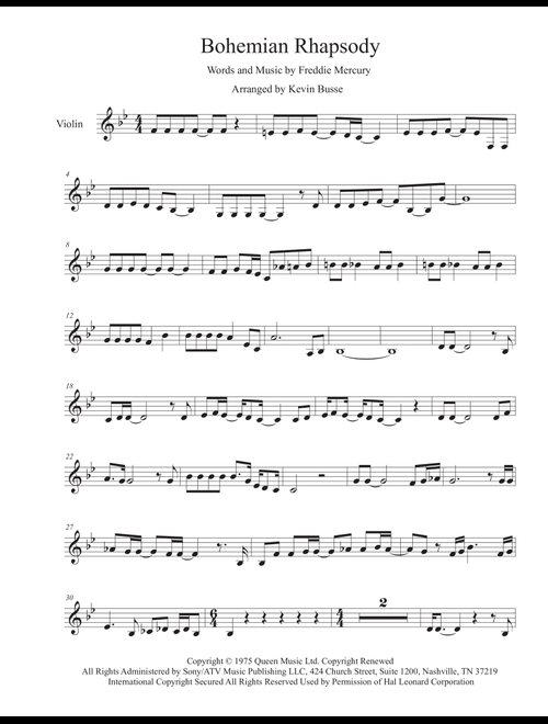 Bohemian Rhapsody (Arr. Kevin Busse) - Queen (Violin Solo)