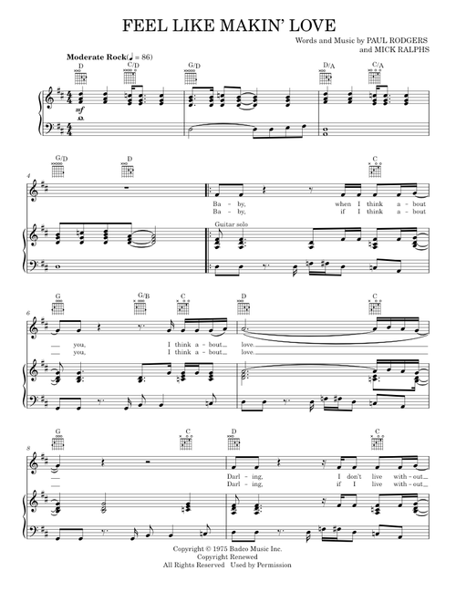 Feel like makin love - Bad Company (Piano-Vocal-Guitar)