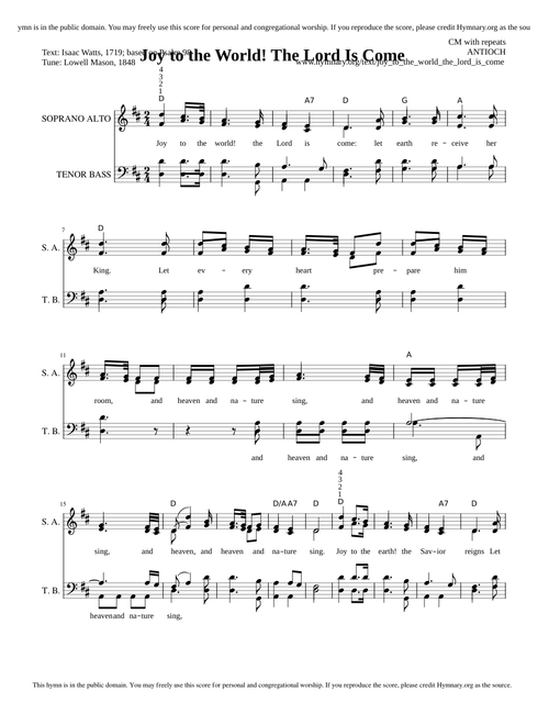 Joy to the world based on hymnary.org version