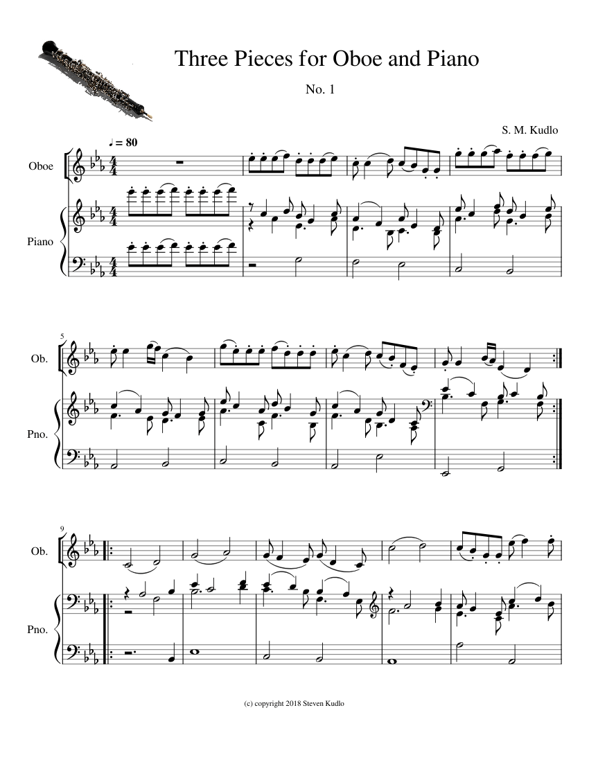 Three Pieces for Oboe and Piano; complete set - piano tutorial