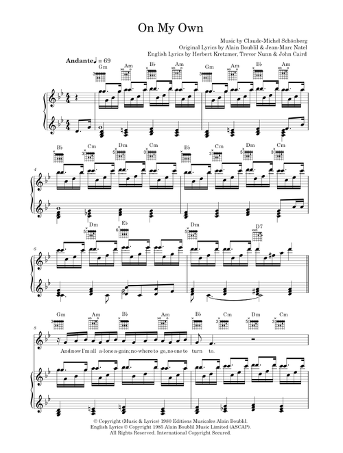 On My Own (from Les Miserables) - Alain Boublil, Les Miserables Musical (Piano-Vocal-Guitar (Piano Accompaniment))