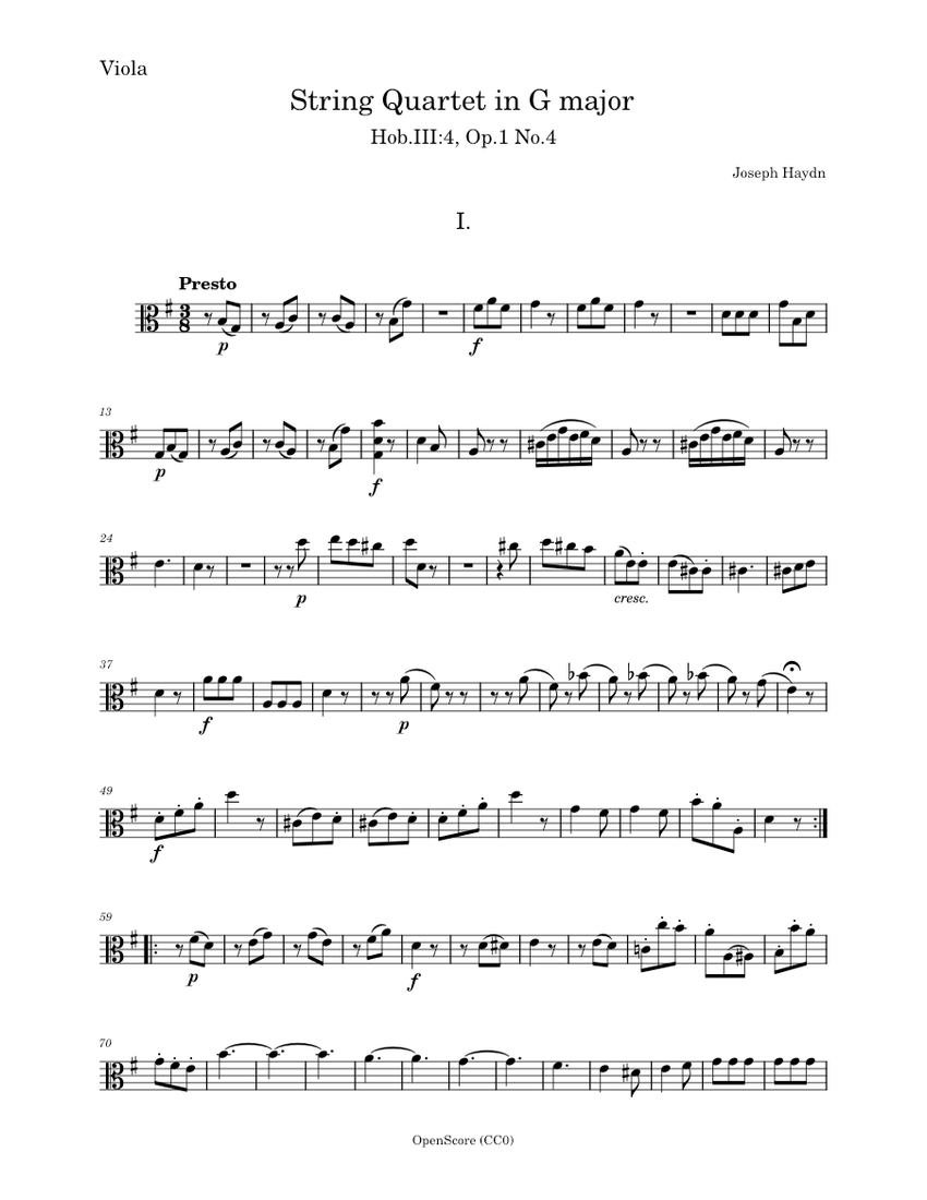 String Quartet in G major, Hob.III 4, Op.1 No.4 Joseph Haydn Viola