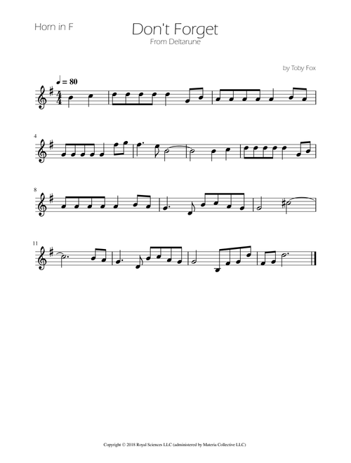 Don't Forget (Arr. Ygor Nunes Silva) - Toby Fox (French Horn Solo)