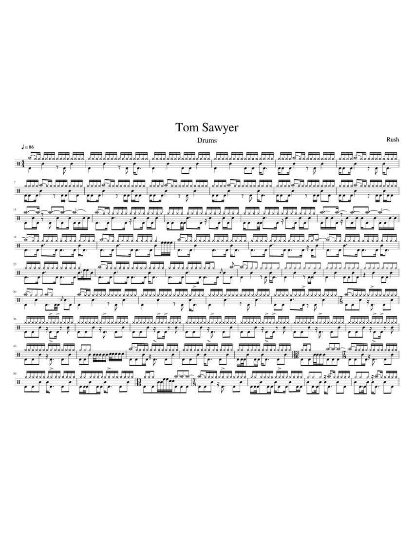 Tom sawyer drum sheet music hot sale