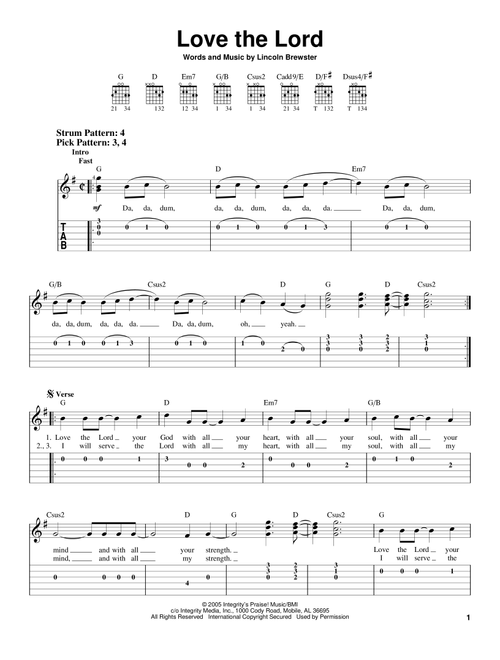Love The Lord - Lincoln Brewster (Easy Guitar with TAB)