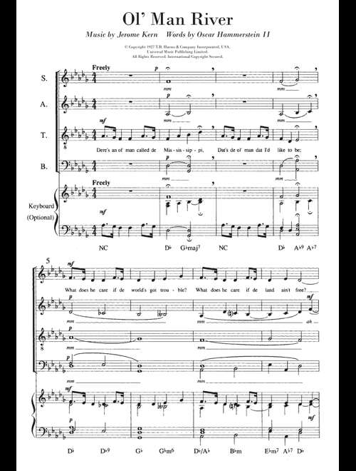 Ol' Man River - Jerome Kern (Choral, SATB)
