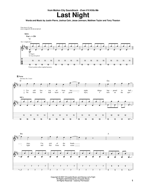 Last Night - Motion City Soundtrack (Guitar Tab)