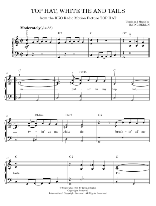 Top hat white tie and tails - Fred Astaire (Easy Piano)