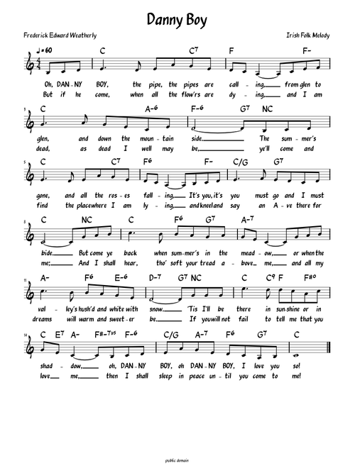 Danny Boy (Lead sheet with lyrics )