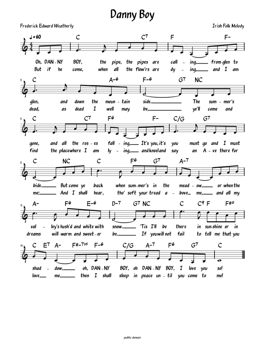 Danny Boy (Lead sheet with lyrics ) Sheet music for Piano (Solo