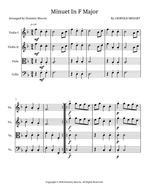 Minuet In F Major (Arr. Dominic Meccia) - Leopold Mozart (Small Ensemble)