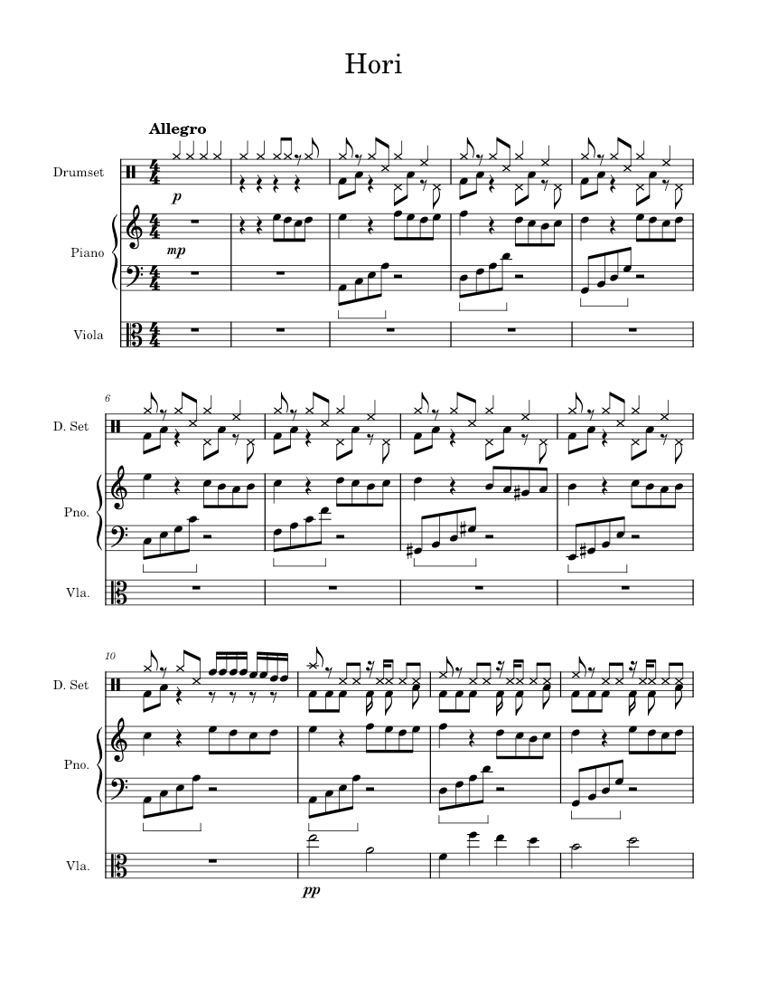 Hori Sheet music for Piano, Viola, Drum group (Mixed Trio) | Musescore.com