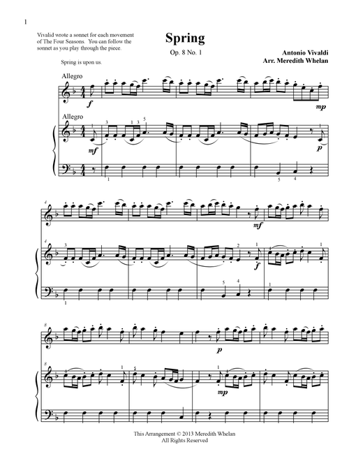 Classical Duets for Flute & Piano:  Spring from Vivaldi's Four Seasons (Arr. Meredith Whelan) - Antonio Vivaldi (Instrumental Solo (with Piano Accompaniment))
