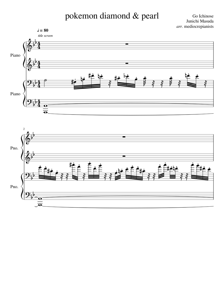 pokemon diamond & pearl medley Sheet Music for Piano (Piano