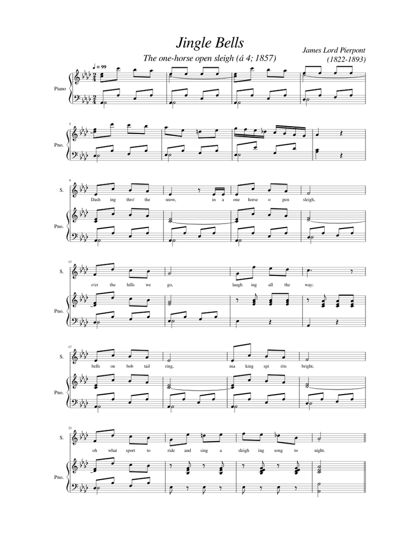 Jingle Bells Sheet music for Piano, Soprano, Alto, Tenor & more