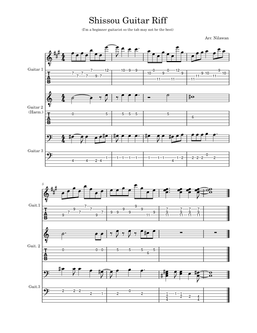 Shissou LAST ALLIANCE Guitar Riff (OHSHC) Sheet music for Guitar