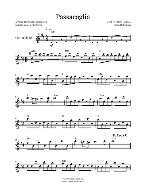 Passacaglia by Handel/Halvorsen (Arr. Glauco Fernandes) - Georg Friedrich Händel, Johan Halvorsen (Clarinet Solo)