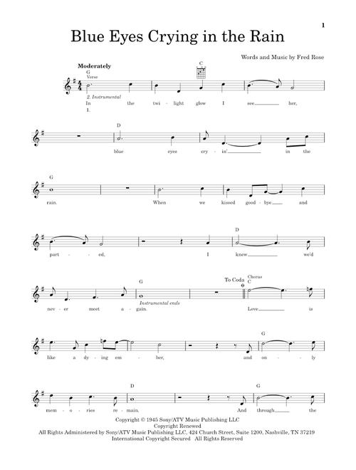 Blue Eyes Crying In The Rain - Willie Nelson, Elvis Presley (Easy Guitar)