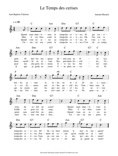 Le Temps des cerises (lead sheet)