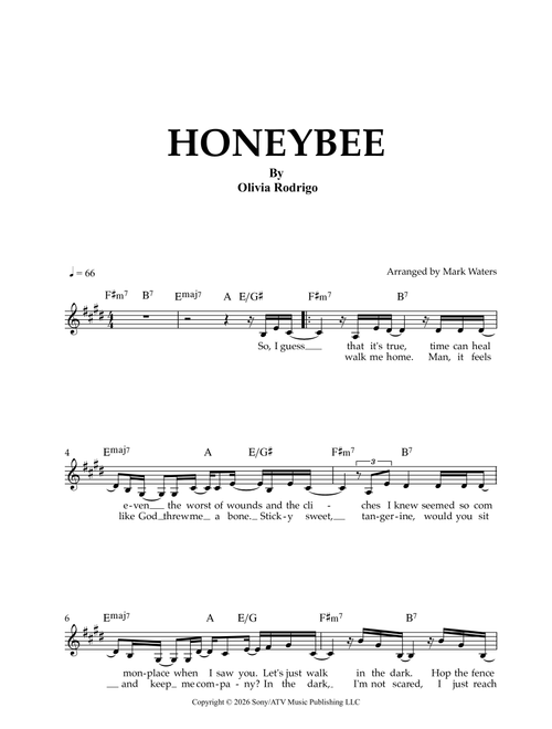 Honeybee (Arr. Mark Waters) - Olivia Rodrigo (Lead Sheet - Fake Book)