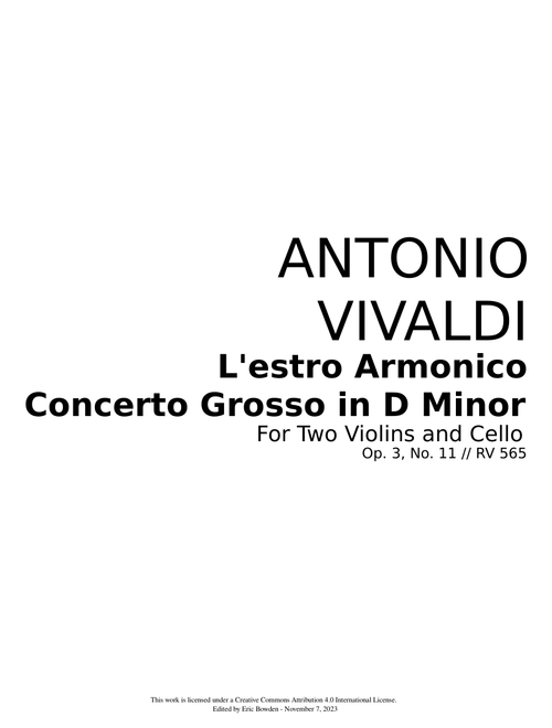 Vivaldi RV 565, Concerto in D Minor for 2 Violins and Violoncello