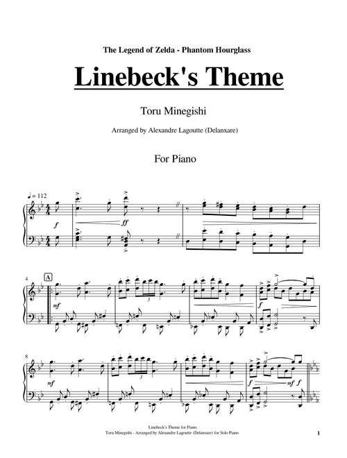 Linebeck's Theme - Kenta Nagata - Arranged by Alexandre Lagoutte (Delanxare) for Solo Piano