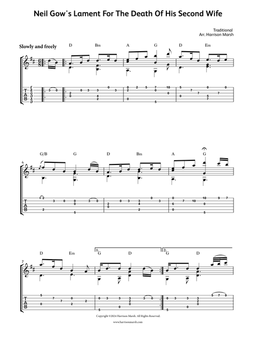 Neil Gow's Lament For The Death Of His Second Wife (Dropped D Fingerstyle Arrangement) (Arr. Harrison Marsh) - Traditional (Solo Guitar)