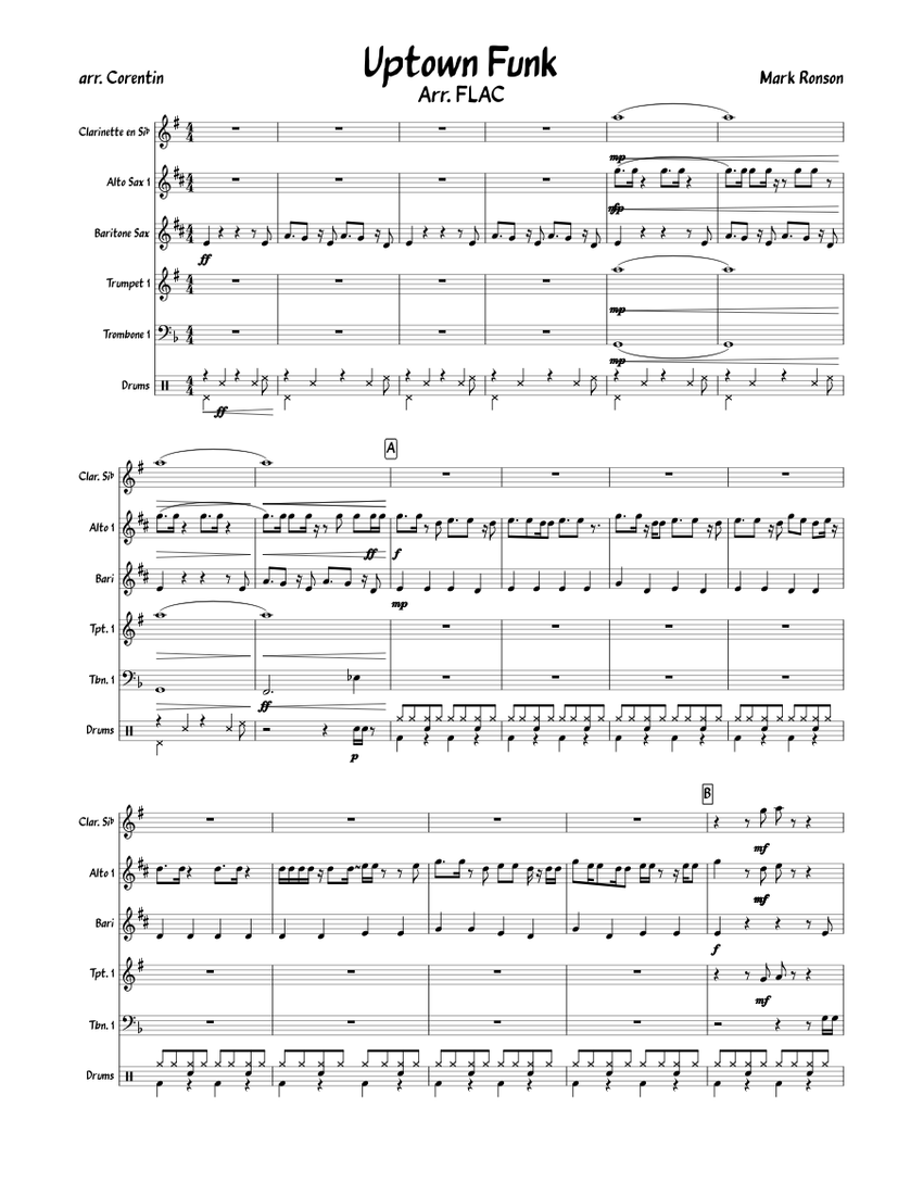 Uptown Funk FLAC Sheet Music for Trombone, Clarinet in b-flat ...