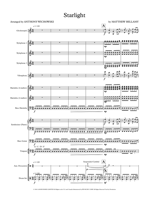 Starlight (Arr. Anthony Wichowski) - Muse (Percussion Ensemble)